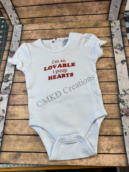 I'm So Lovable I Poop Hearts | short sleeve bodysuit | Baby Girl Clothes | Baby Boy Clothes