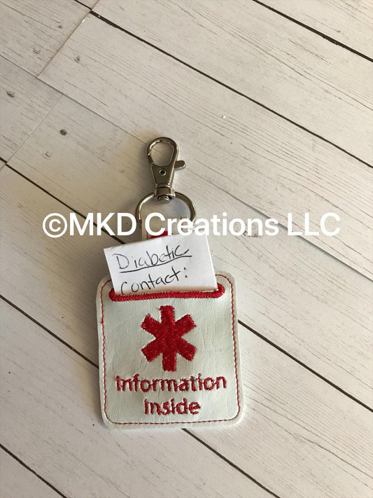 Medical Information Key Chain/Key Fob Medical ID key rings, first aid medical information for emergencies, keychain and lanyard