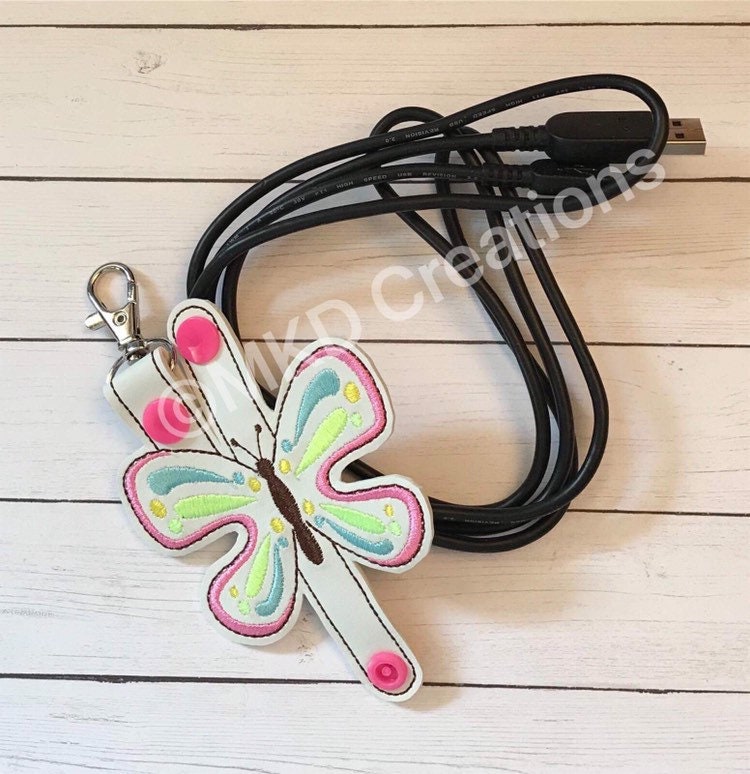 Embroidered Butterfly Cord Keeper | headphone keeper | Headphone Key chain keeper
