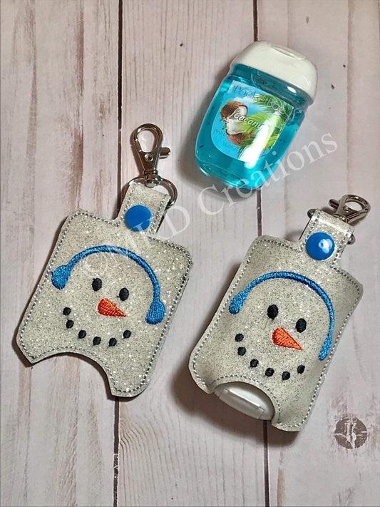 Snowman With Blue Earmuffs Key chain hand sanitizer holder w/o 1 oz. hand sanitizer | key chain for 1 oz hand sanitizers (not included )