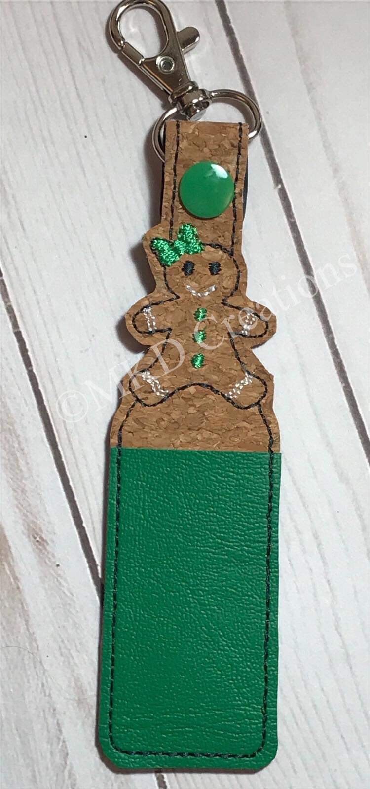 Gingerbread Girl with Green Bow Key chain lip balm holder w/o lip balm | key chain lip balm holder lip balm not included