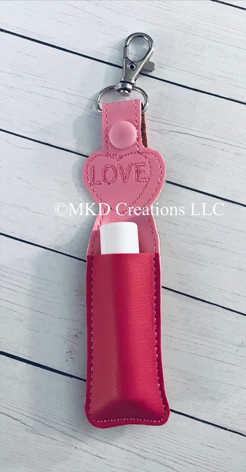 Dark pink and light pink with LOVE heart Keychain lip balm holder with lip balm | Vanilla or pomegranate lip balm