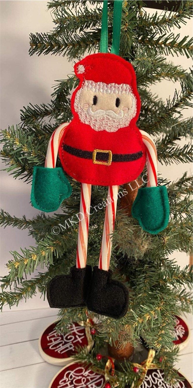 Vintage Felt embroidery Santa and Mrs. Claus with ribbon hanger set | candy cane Christmas Ornament without candy cane | FREE SHIPPING