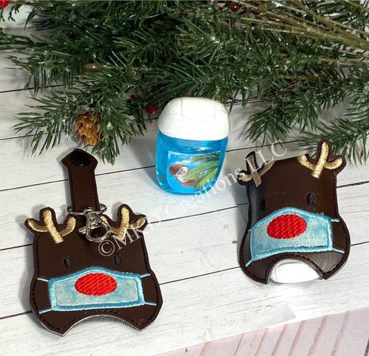 Reindeer with a mask and a antlers key chain hand sanitizer holder w/o 1 oz. hand sanitizer | key chain hand sanitizer not included |