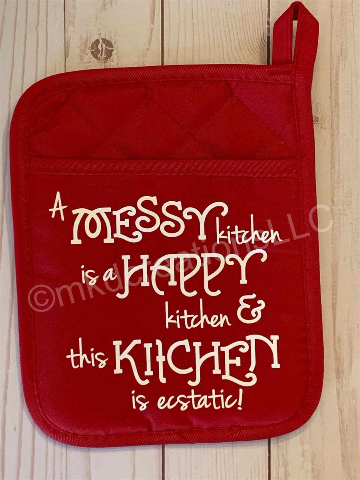 Pot Holders only " A messy kitchen is a happy kitchen " | Pot holder colors available Black | Teal | Red | Gray | mothers day gift