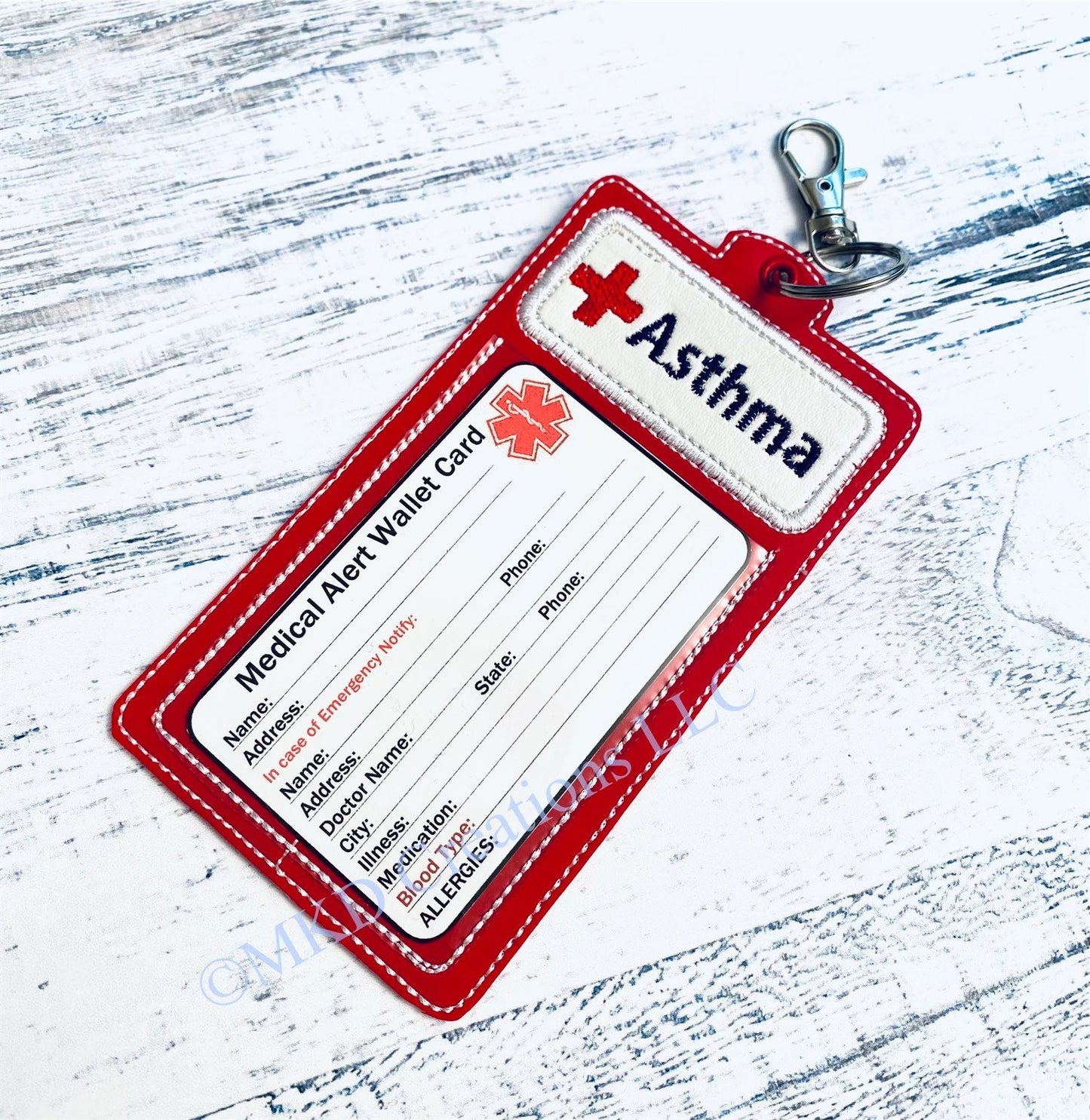 Medical Information Key Chain/Key Fob Medical ID key rings, first aid, medical information card included | Diabetic | EpiPen